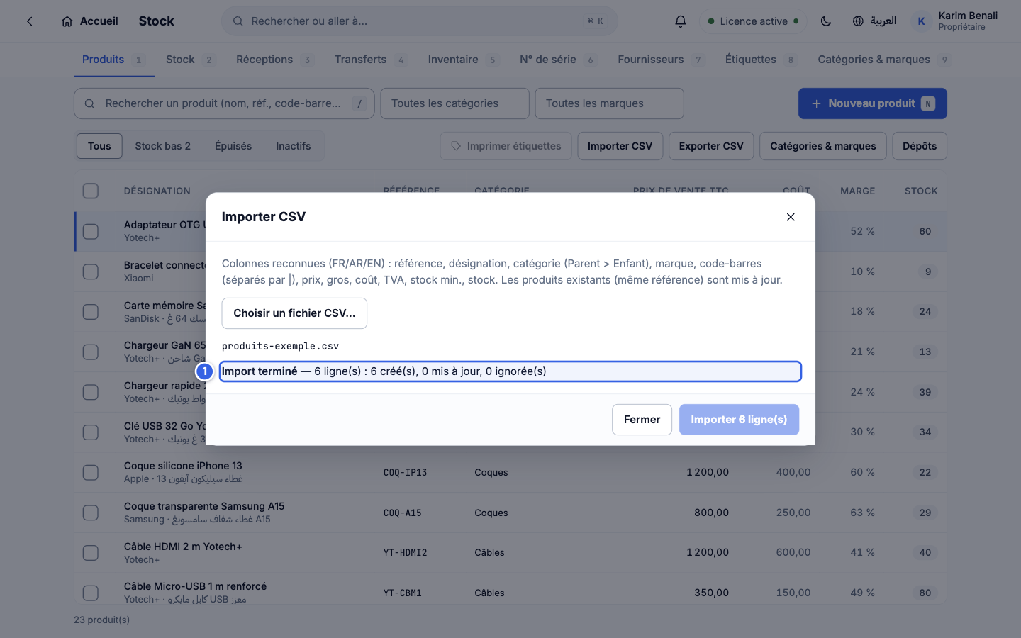 Import terminé